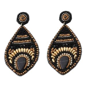 Handcrafted Black Seed Beaded Fish Design Earrings in Dualtone