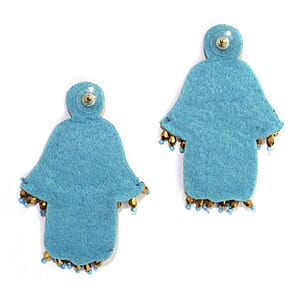 Handcrafted Turquoise Seed Beaded Hamsa Design Earrings in Goldtone