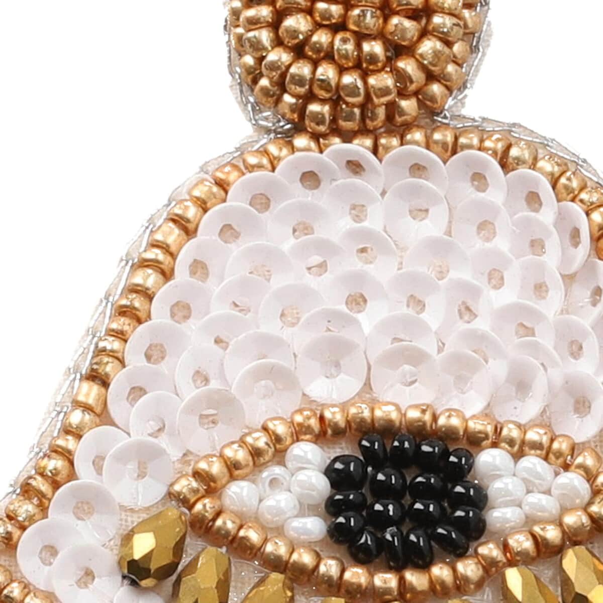 Handcrafted White Seed Beaded Hamsa Design Earrings in Goldtone image number 4