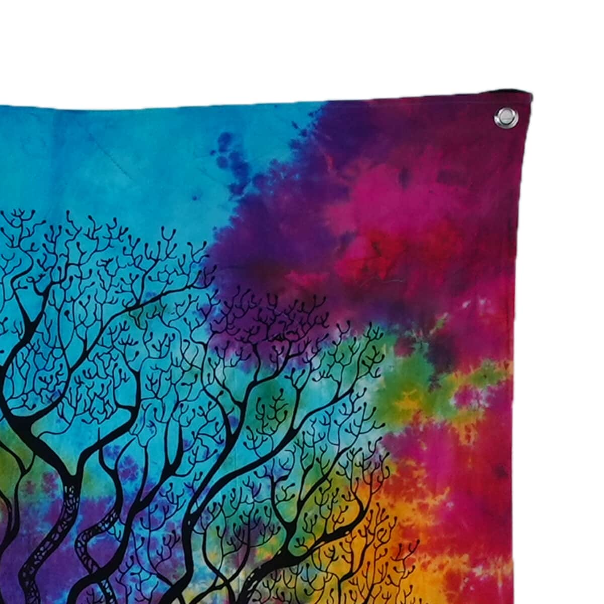 Multi Color Cotton Tree of Life Screen Printed Tie Dye Tapestry Wall Hanging image number 5