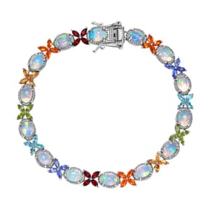 Premium Ethiopian Welo Opal and Multicolored Gemstone Floral Bracelet in Platinum Over Sterling Silver (8.00 In) 11.40 ctw