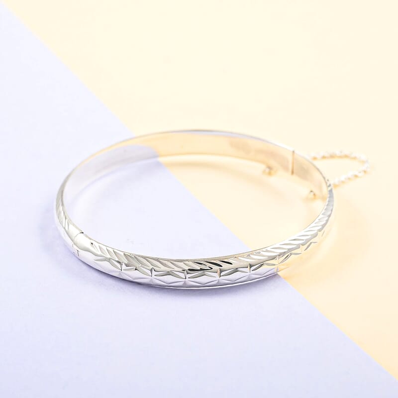 925 Sterling Silver Bangle Bracelet, Diamond- Cut Bracelet For Women, Siver Jewelry Gifts For Women (7.25 In)