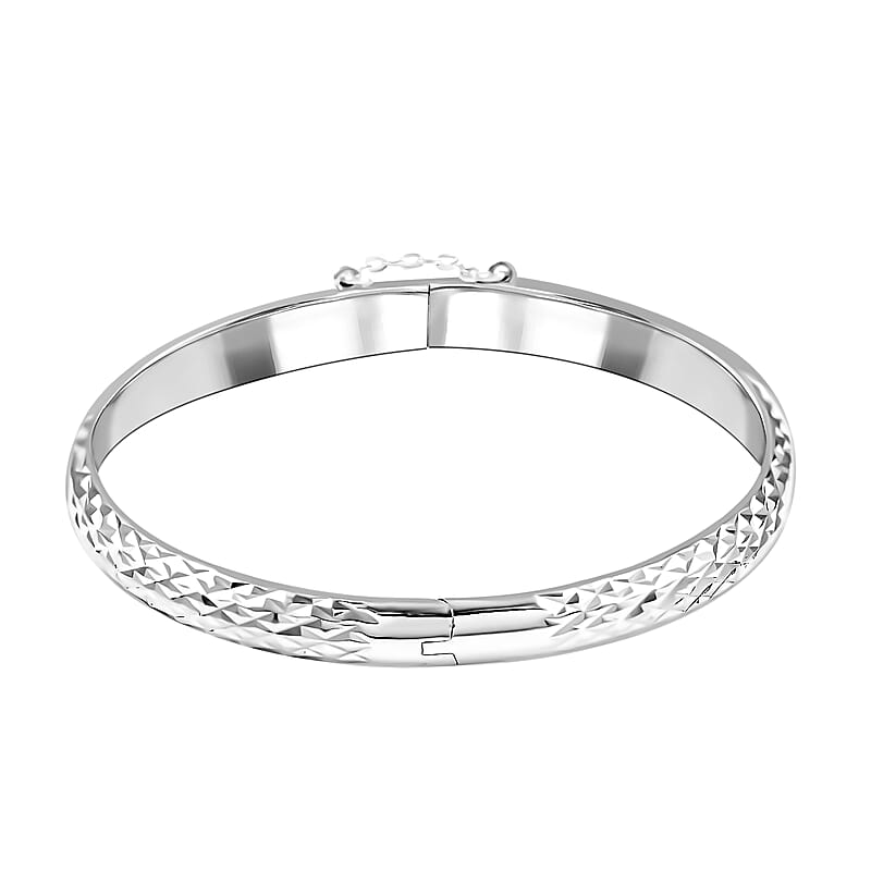 925 Sterling Silver Bracelet, Diamond-Cut Bangle, Silver Bangles (7.50 In) (8.8 g)