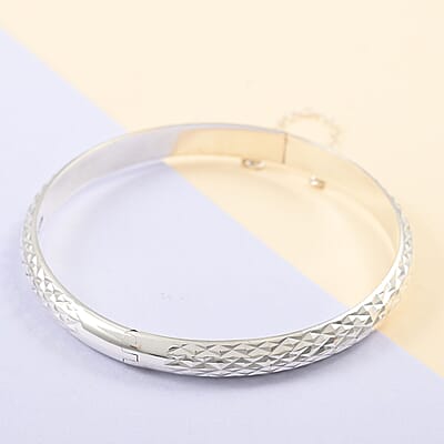 925 Sterling Silver Bracelet, Diamond-Cut Bangle, Silver Bangles (7.50 In) (8.8 g)