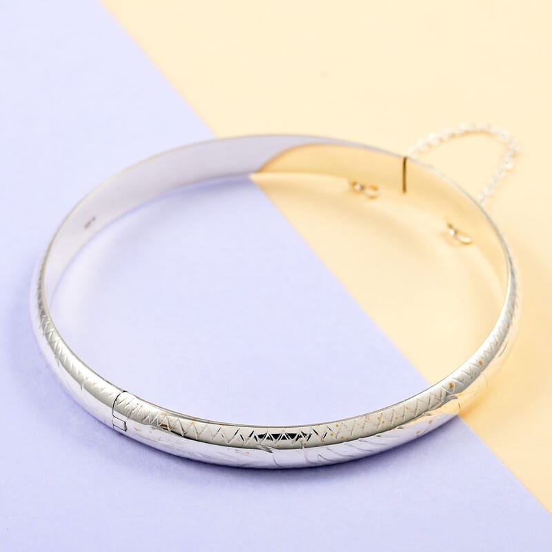 Sterling Silver Engraved Bangle Bracelet (7.00 In) 8.8 Grams