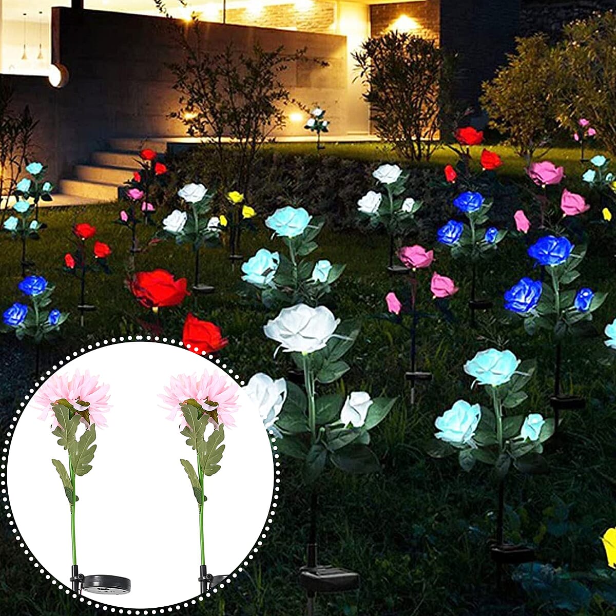 Set of 2 Solar Carnation Garden Light - Pink image number 1