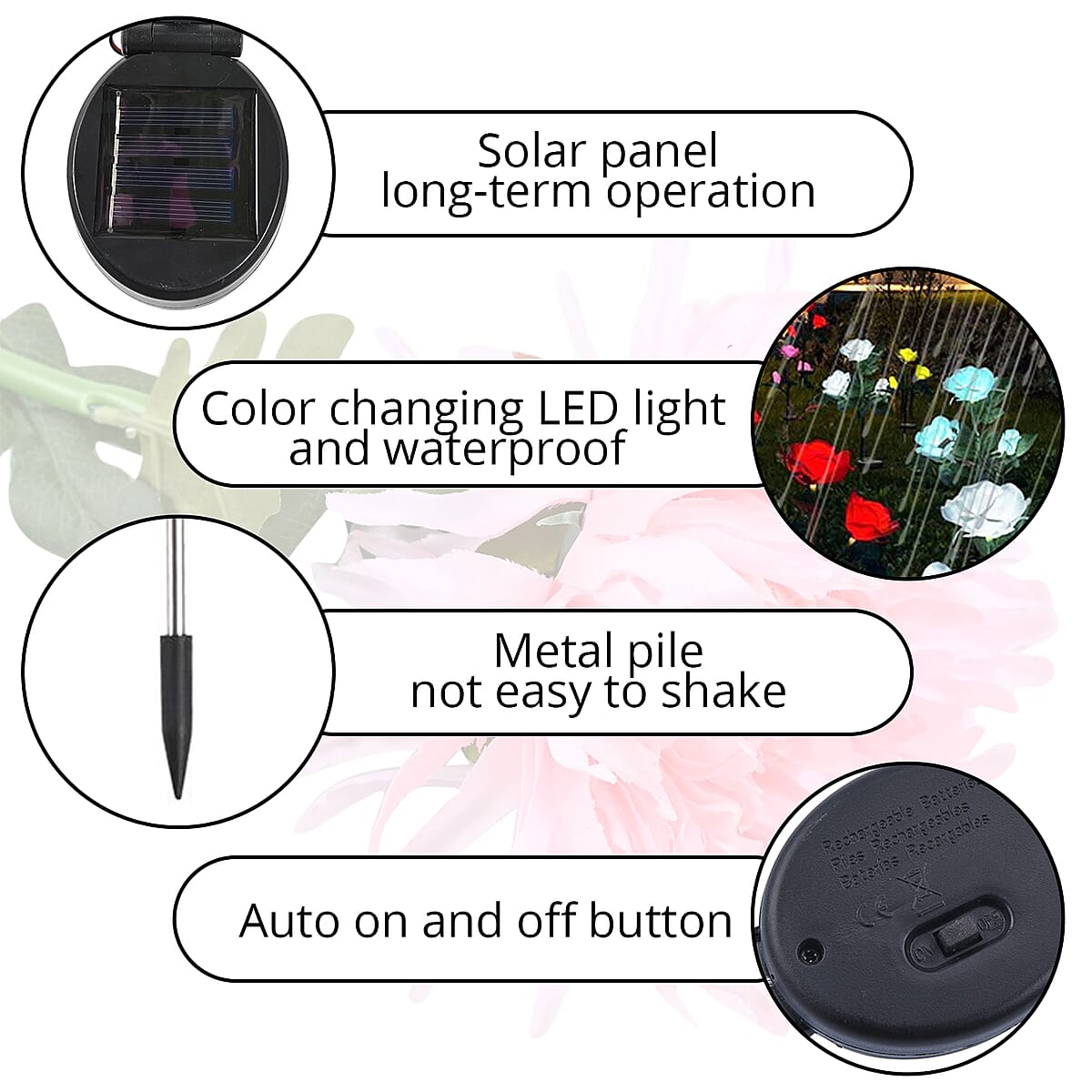 Set of 2 Solar Carnation Garden Light - Pink image number 2