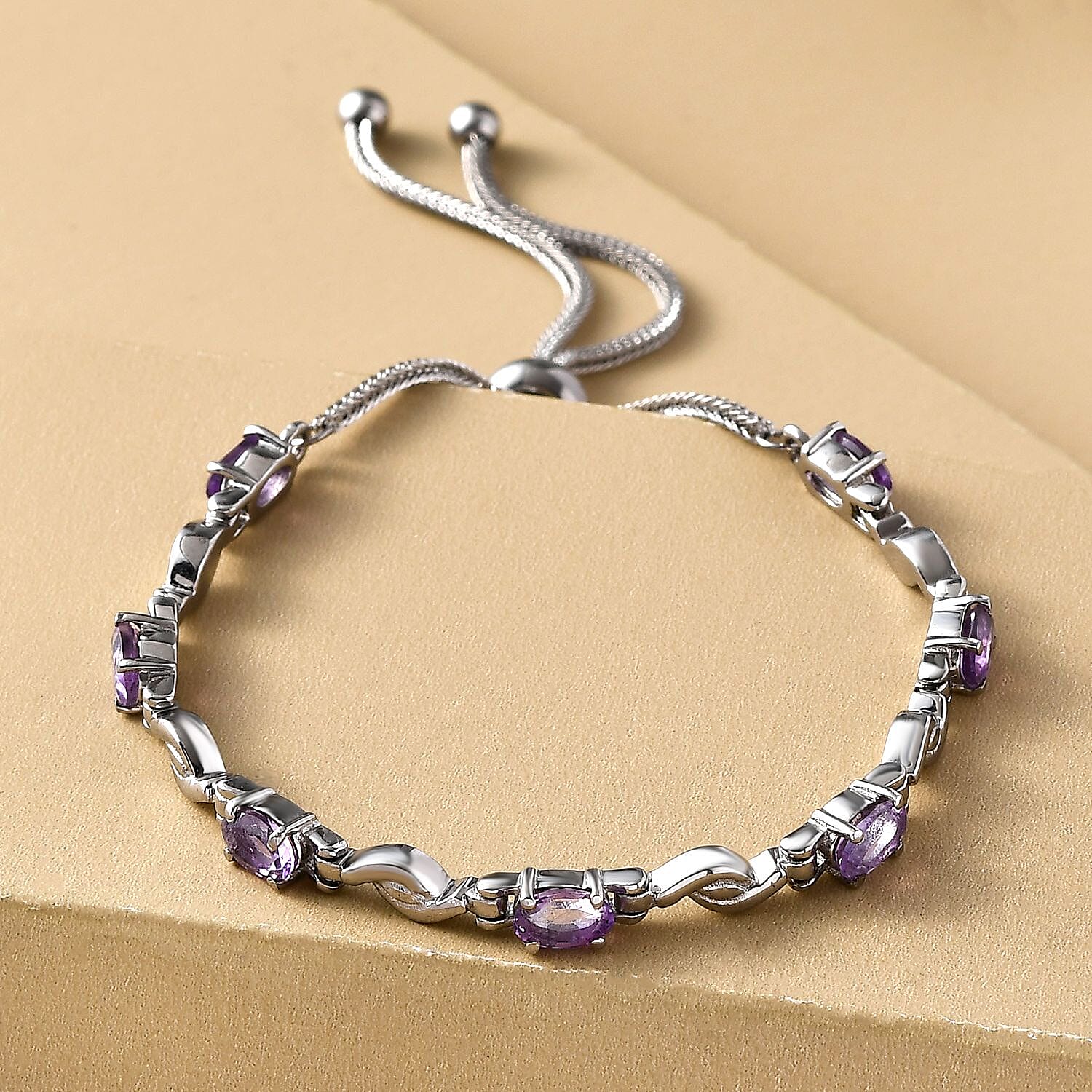 African Amethyst 3.00 ctw Bracelet in Stainless Steel (10.50 In)