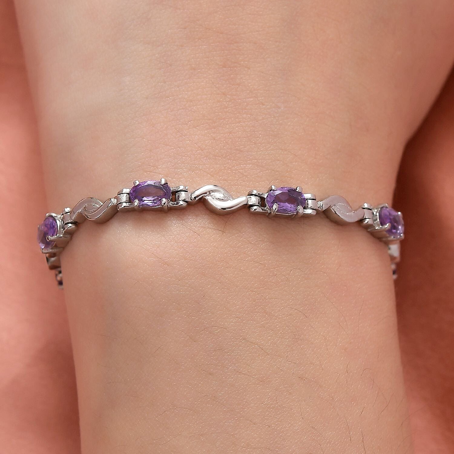 African Amethyst 3.00 ctw Bracelet in Stainless Steel (10.50 In)
