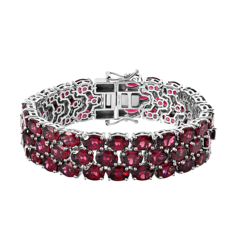 TOP RATED Orissa Rhodolite Garnet 3 Row Tennis Bracelet in Platinum Over Sterling Silver (6.50 In) 65.30 ctw
