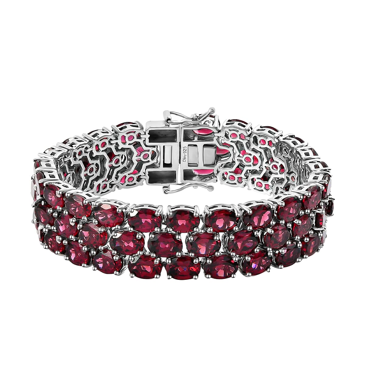 TOP RATED Orissa Rhodolite Garnet 3 Row Tennis Bracelet in Platinum Over Sterling Silver (6.50 In) 65.30 ctw image number 0