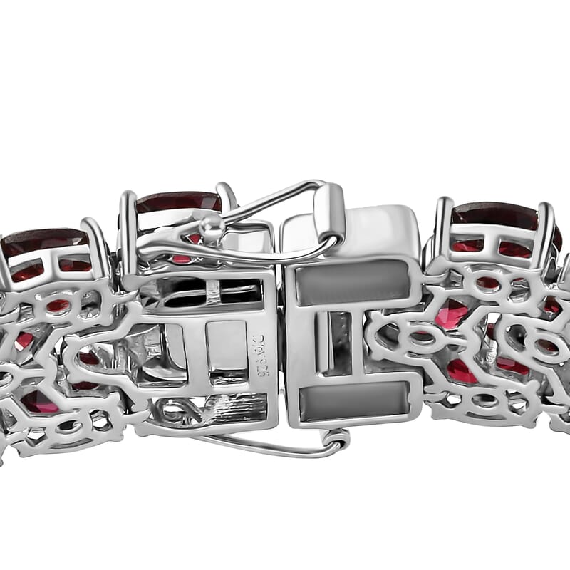 TOP RATED Orissa Rhodolite Garnet 3 Row Tennis Bracelet in Platinum Over Sterling Silver (6.50 In) 65.30 ctw