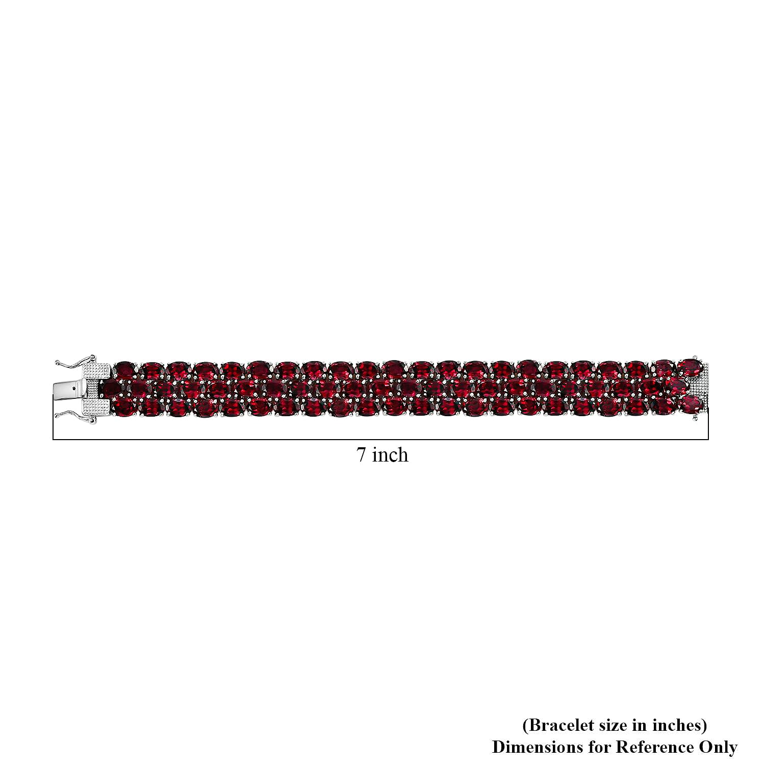 TOP RATED Orissa Rhodolite Garnet 3 Row Tennis Bracelet in Platinum Over Sterling Silver (6.50 In) 65.30 ctw
