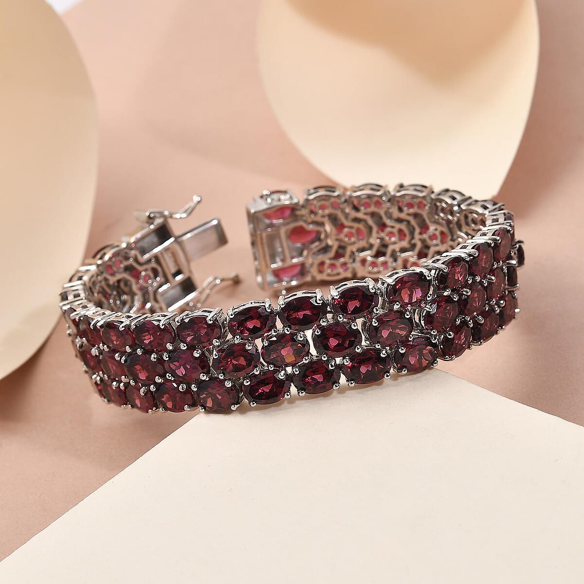 TOP RATED Orissa Rhodolite Garnet 3 Row Tennis Bracelet in Platinum Over Sterling Silver (8.00 In) 31.50 Grams 77.85 ctw image number 1