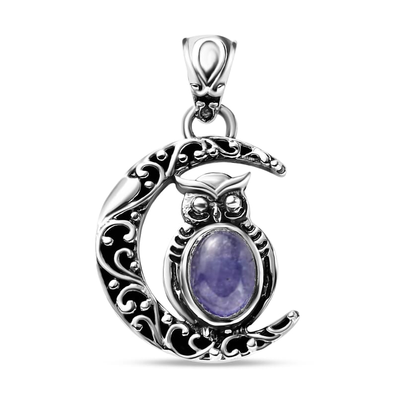 Artisan Crafted Tanzanite Pendant, Owl Pendant, Crescent Moon Pendant