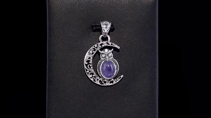 Artisan Crafted Tanzanite Pendant, Owl Pendant, Crescent Moon Pendant