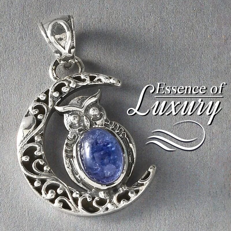 Artisan Crafted Tanzanite Pendant, Owl Pendant, Crescent Moon Pendant