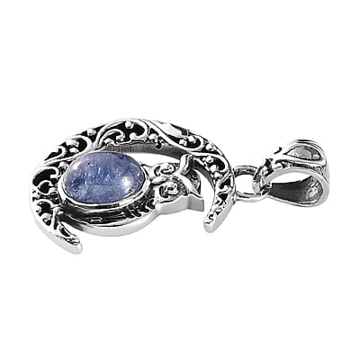 Artisan Crafted Tanzanite Pendant, Owl Pendant, Crescent Moon Pendant