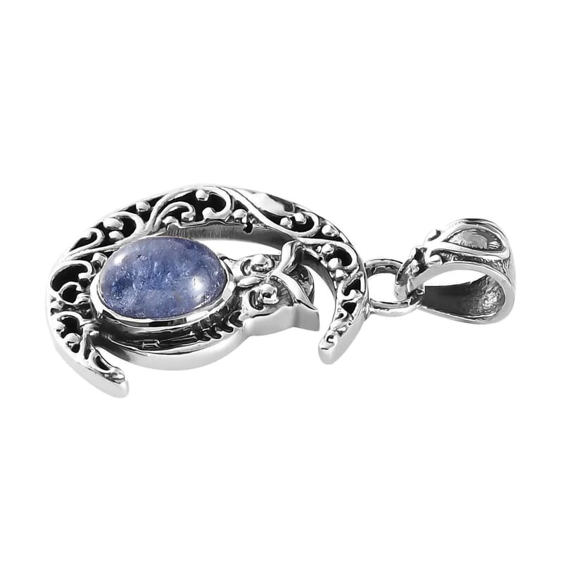 Artisan Crafted Tanzanite Pendant, Owl Pendant, Crescent Moon Pendant
