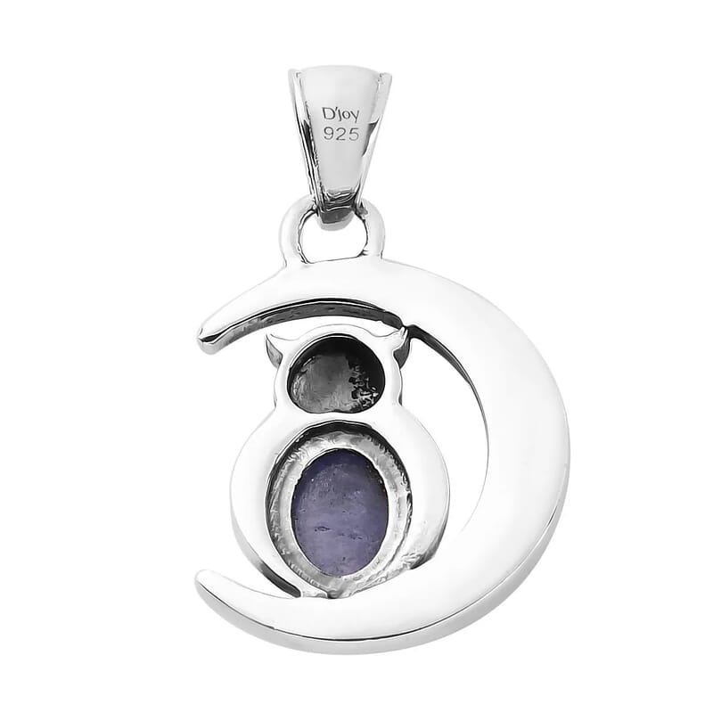 Artisan Crafted Tanzanite Pendant, Owl Pendant, Crescent Moon Pendant