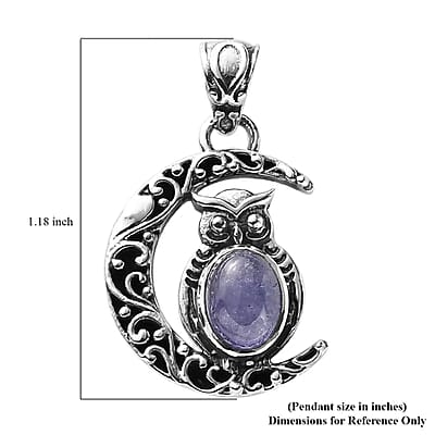 Artisan Crafted Tanzanite Pendant, Owl Pendant, Crescent Moon Pendant