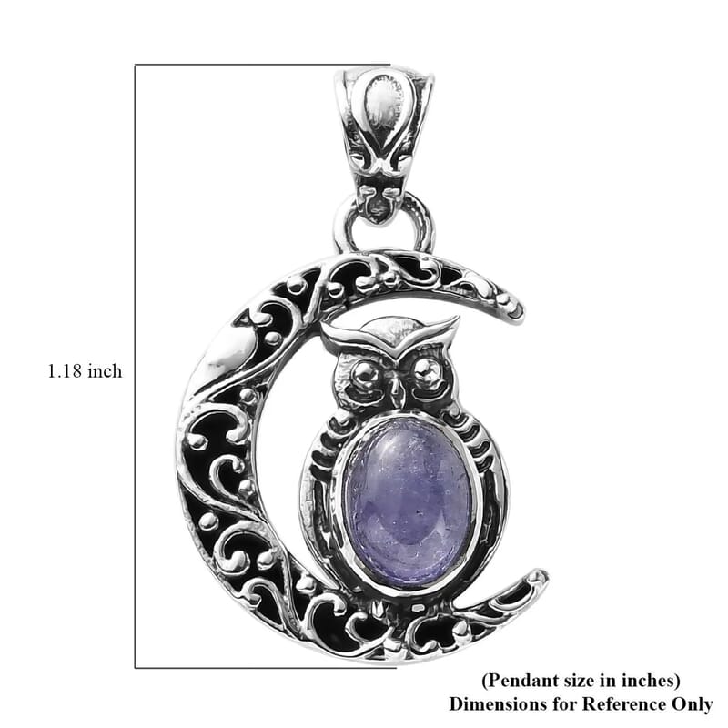 Artisan Crafted Tanzanite Pendant, Owl Pendant, Crescent Moon Pendant