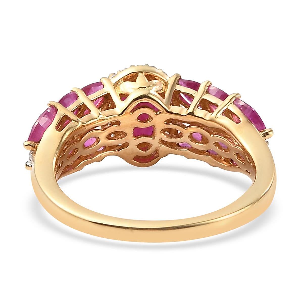 Premium Mozambique Ruby, Natural White Zircon Ring in Vermeil YG Over Sterling Silver (Size 10.0) 2.35 ctw image number 4