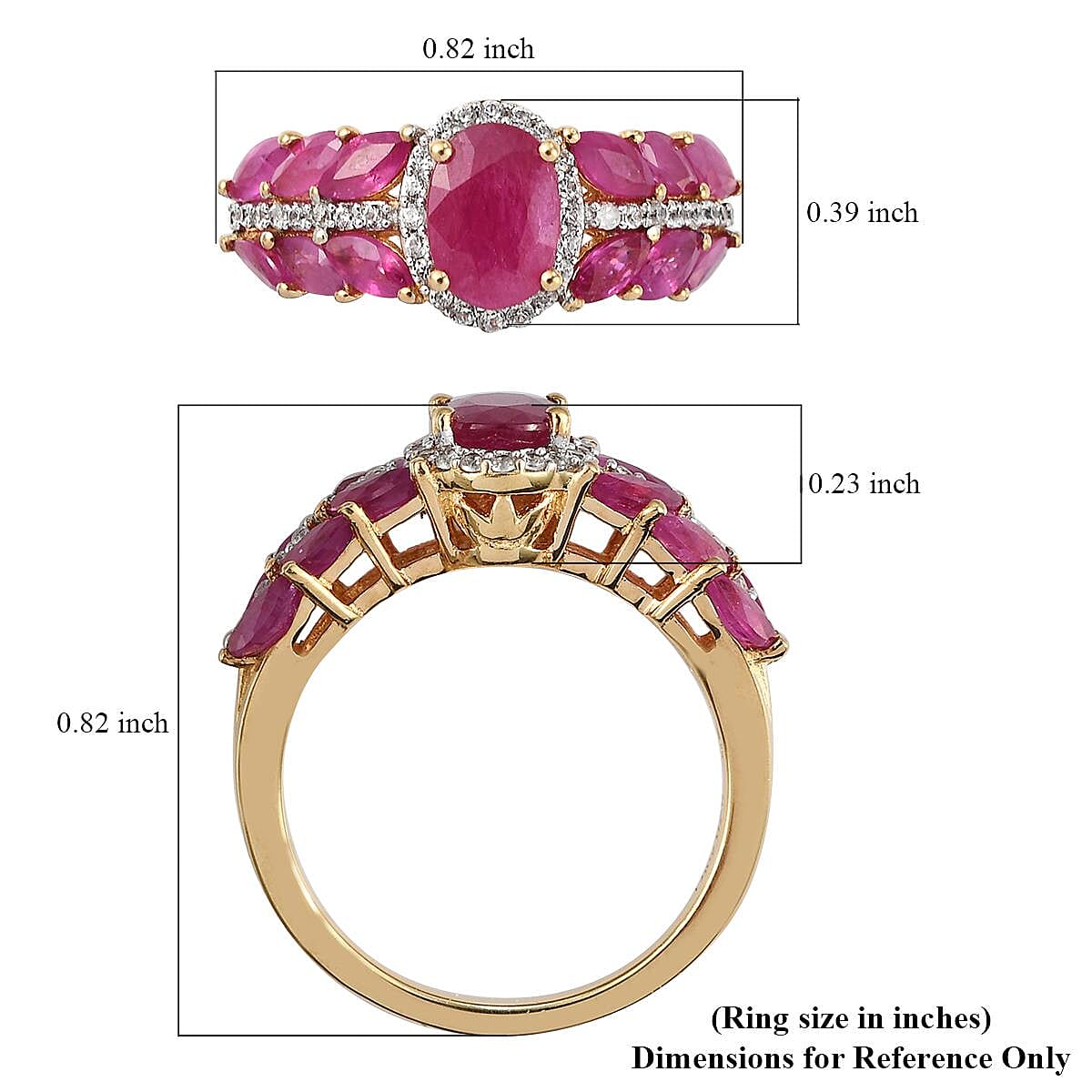 Premium Mozambique Ruby, Natural White Zircon Ring in Vermeil YG Over Sterling Silver (Size 10.0) 2.35 ctw image number 5