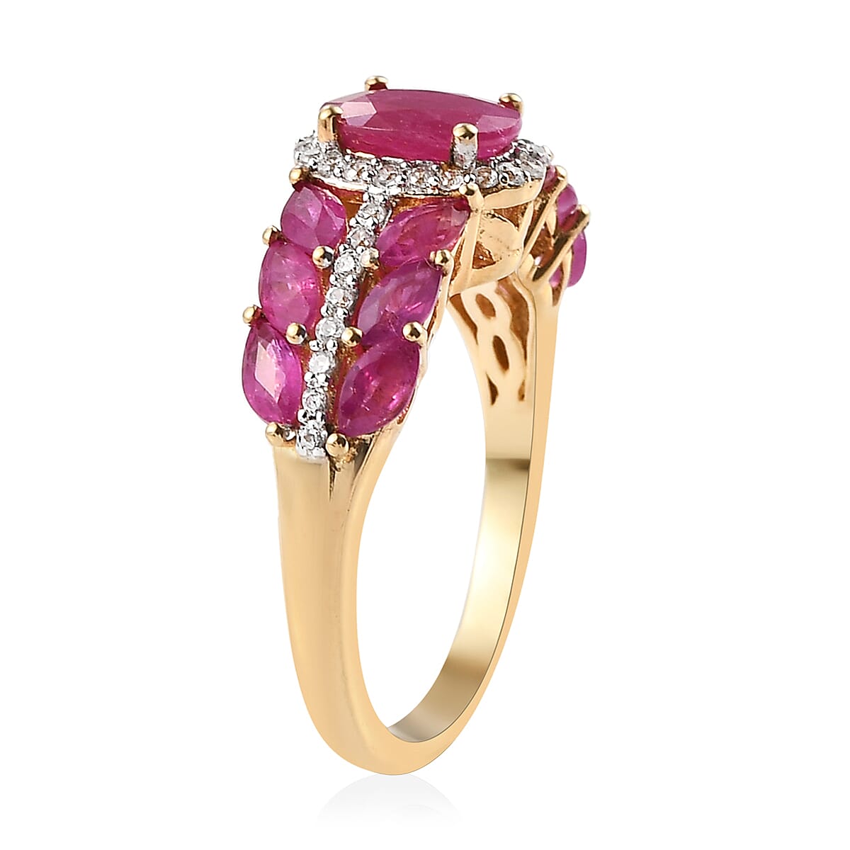 Premium Mozambique Ruby and Natural White Zircon Ring in Vermeil Yellow Gold Over Sterling Silver (Size 7.0) 2.35 ctw image number 3