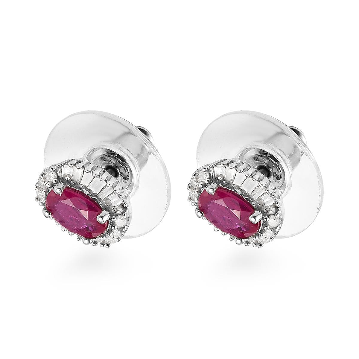 Premium Mozambique Ruby and Diamond Halo Stud Earrings in Platinum Over Sterling Silver 1.50 ctw image number 3