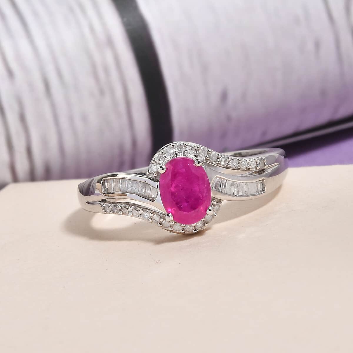 Premium Mozambique Ruby and Diamond Ring in Platinum Over Sterling Silver (Size 10.0) 1.20 ctw image number 1