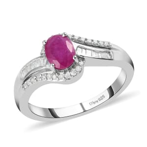 Premium Mozambique Ruby and Diamond Ring in Platinum Over Sterling Silver (Size 7.0) 1.20 ctw