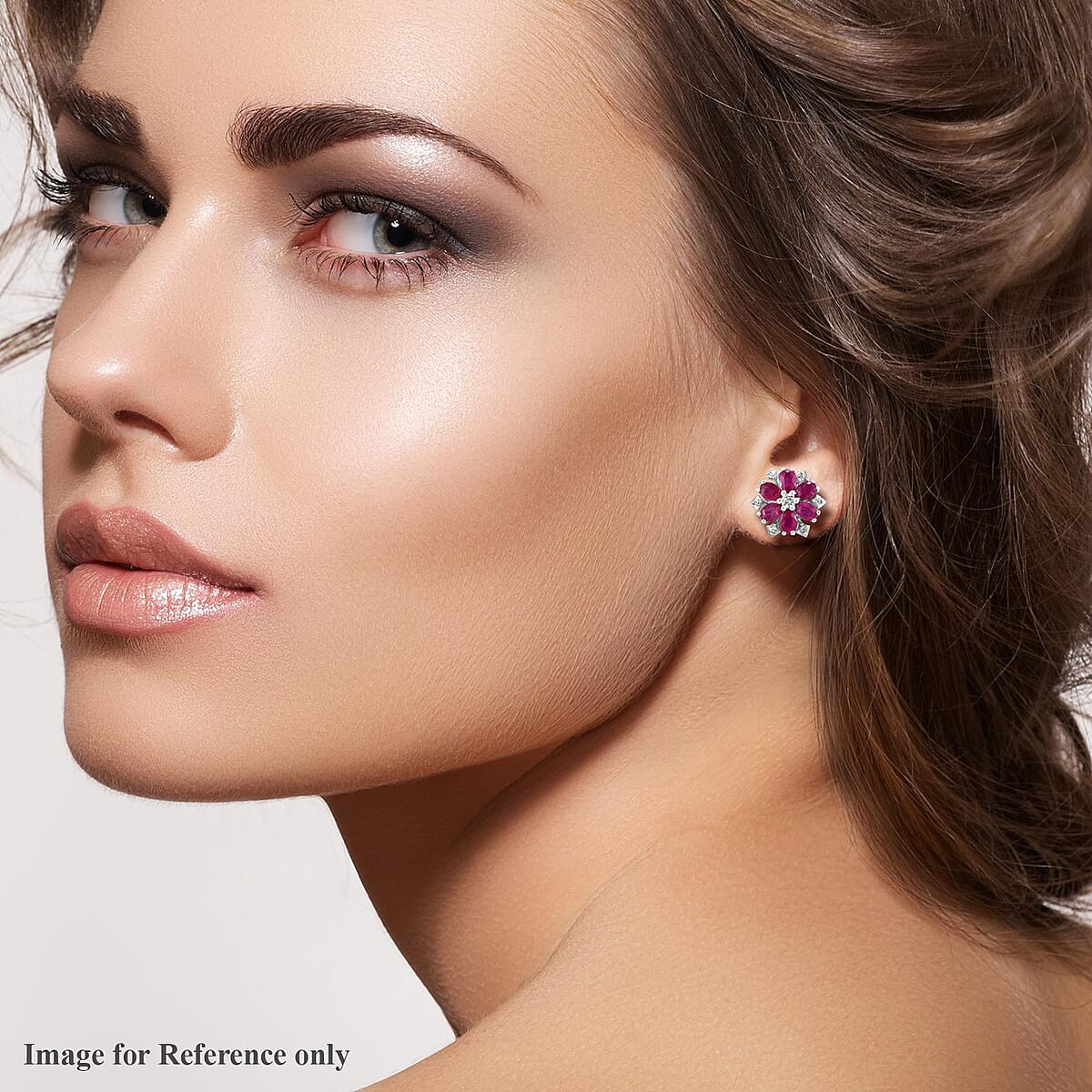 Premium Mozambique Ruby and Natural White Zircon Floral Earrings in Platinum Over Sterling Silver 2.85 ctw image number 2