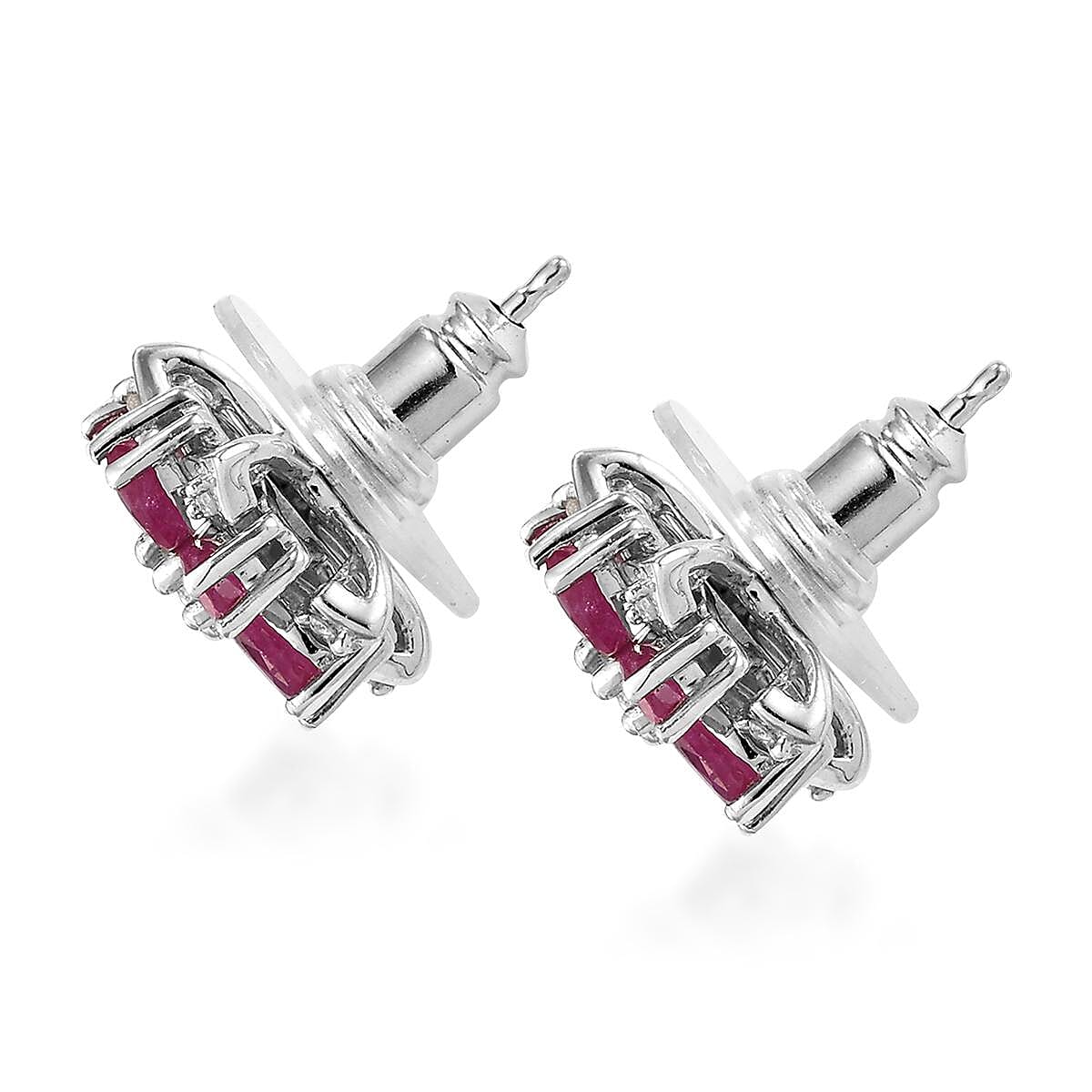 Premium Mozambique Ruby and Natural White Zircon Floral Earrings in Platinum Over Sterling Silver 2.85 ctw image number 3