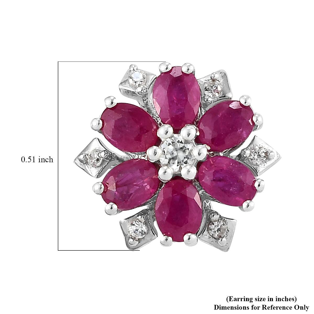 Premium Mozambique Ruby and Natural White Zircon Floral Earrings in Platinum Over Sterling Silver 2.85 ctw image number 4