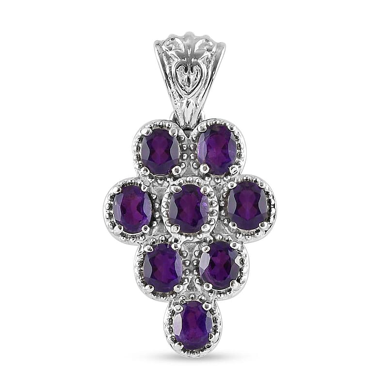 Amethyst Pendant without Chain in Stainless Steel 2.60 ctw