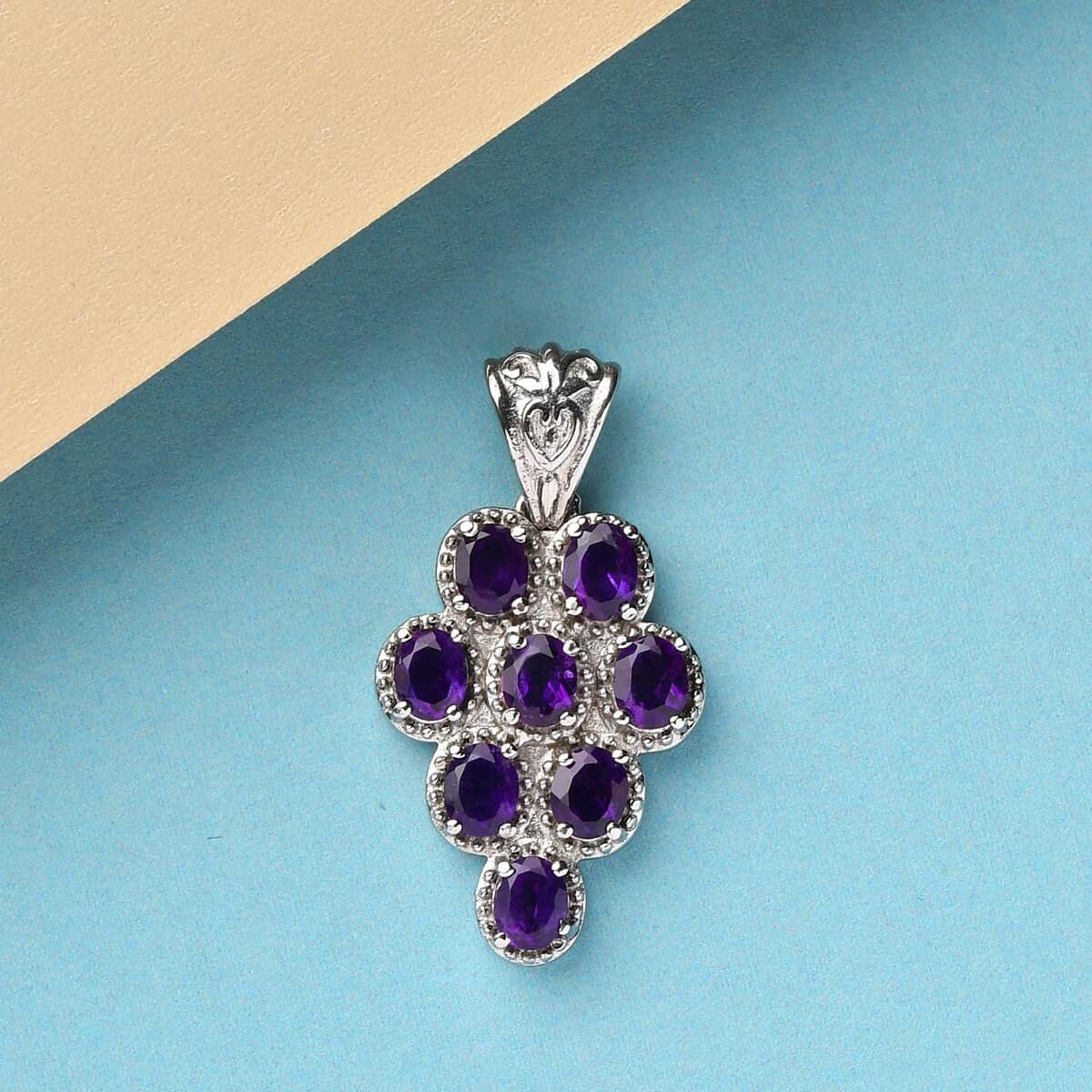 Amethyst Pendant in Stainless Steel 2.60 ctw image number 1