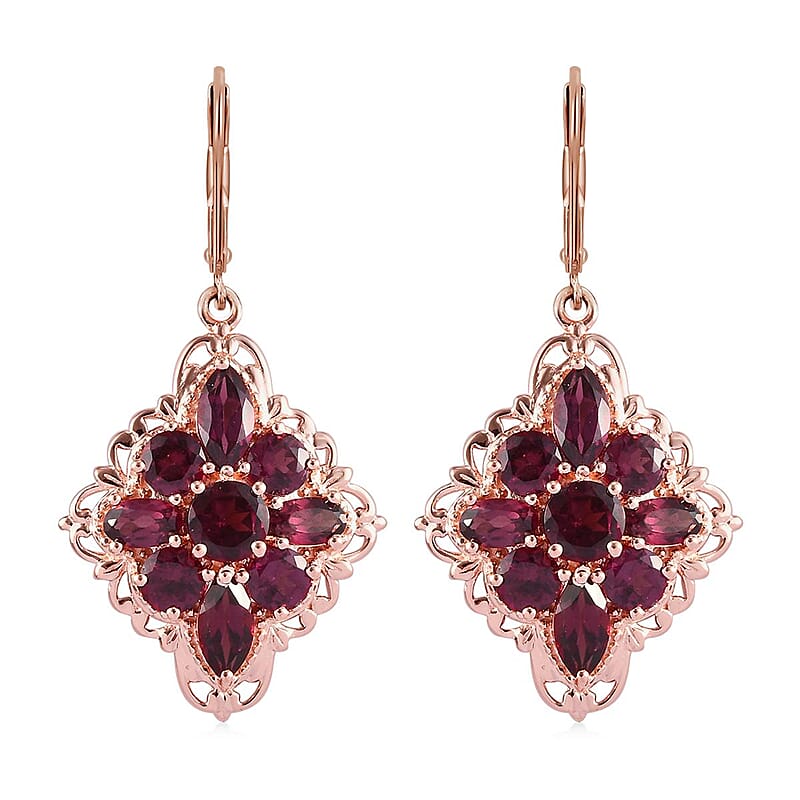 Orissa Rhodolite Garnet Lever Back Earrings in Vermeil RG Over Sterling Silver 6.85 ctw
