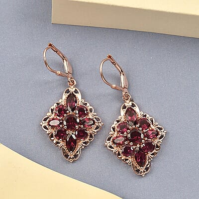 Orissa Rhodolite Garnet Lever Back Earrings in Vermeil RG Over Sterling Silver 6.85 ctw