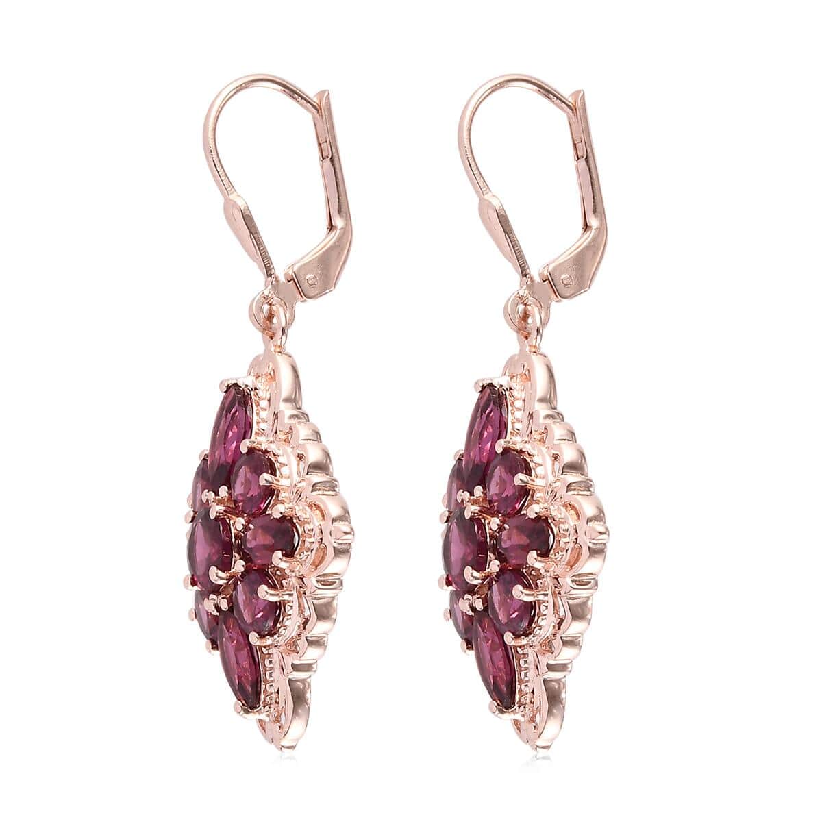 Orissa Rhodolite Garnet Lever Back Earrings in Vermeil RG Over Sterling Silver 6.85 ctw image number 3