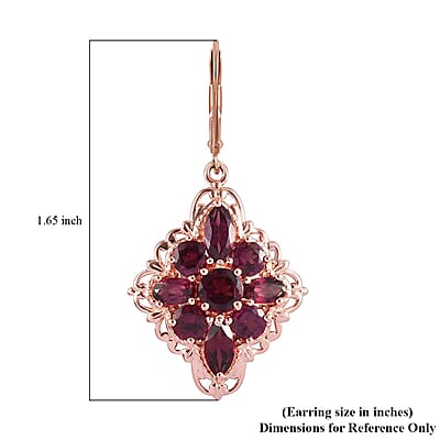 Orissa Rhodolite Garnet Lever Back Earrings in Vermeil RG Over Sterling Silver 6.85 ctw