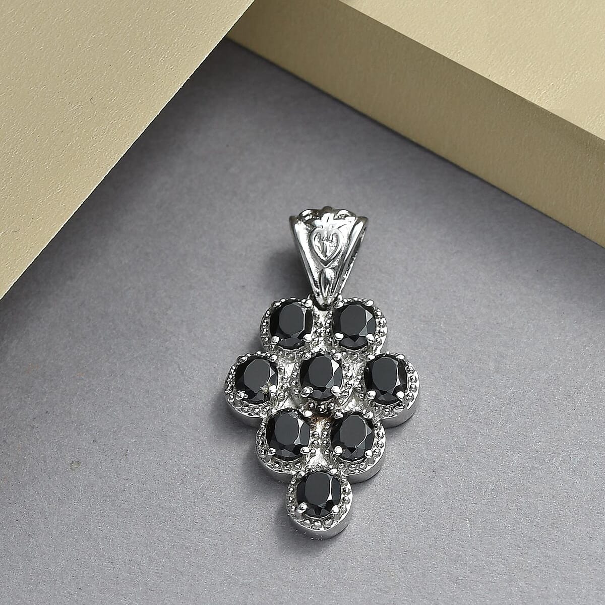 Thai Black Spinel Pendant without Chain in Stainless Steel 3.85 ctw image number 1
