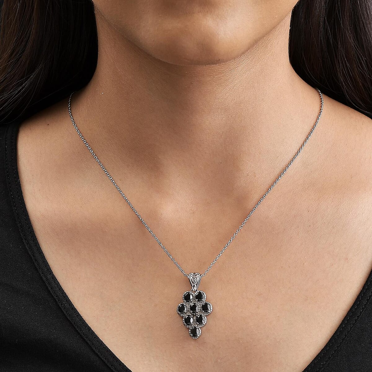 Thai Black Spinel Pendant without Chain in Stainless Steel 3.85 ctw image number 2