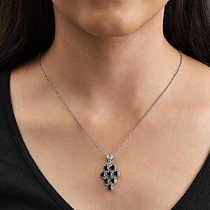 Thai Black Spinel Pendant without Chain in Stainless Steel 3.85 ctw
