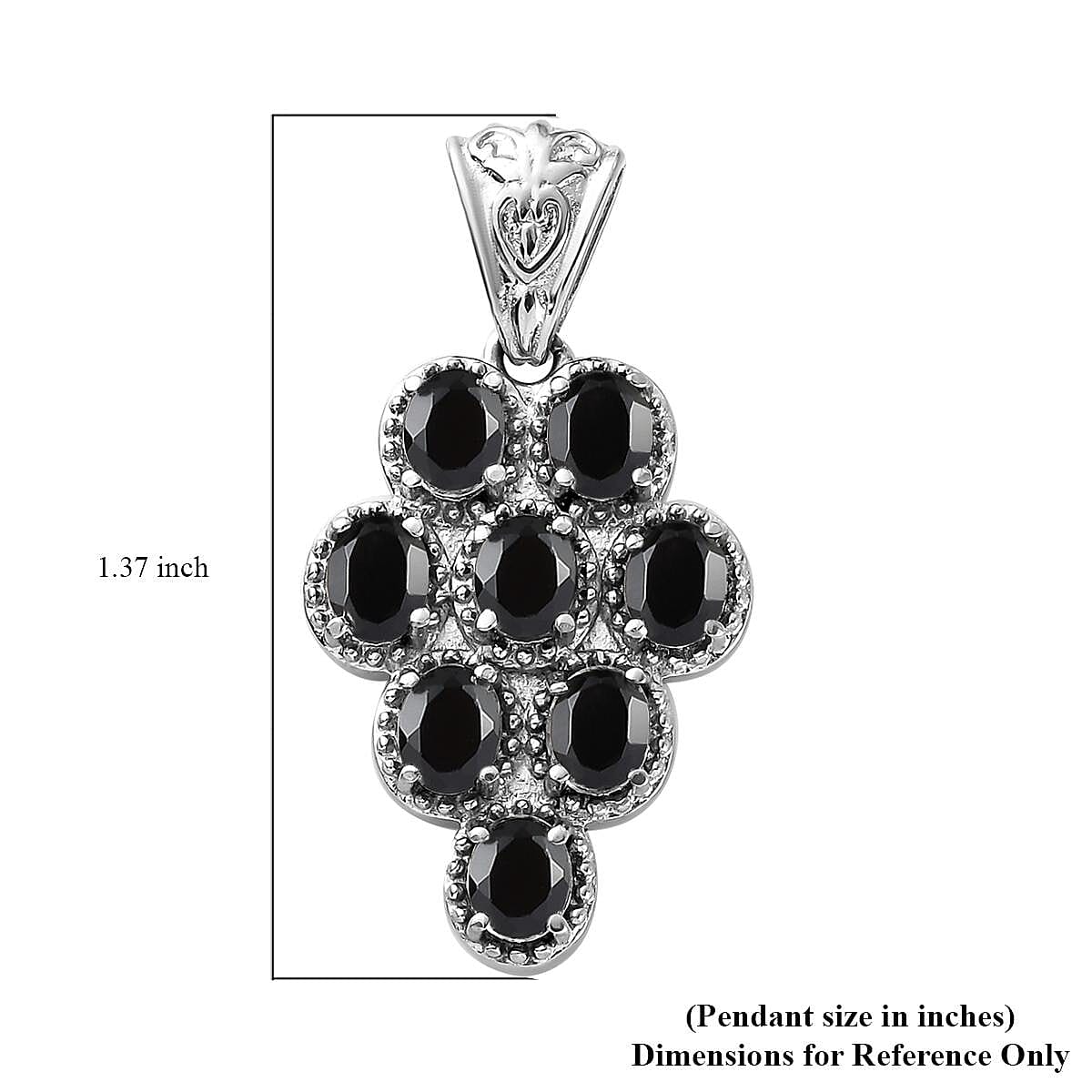 Thai Black Spinel Pendant without Chain in Stainless Steel 3.85 ctw image number 5