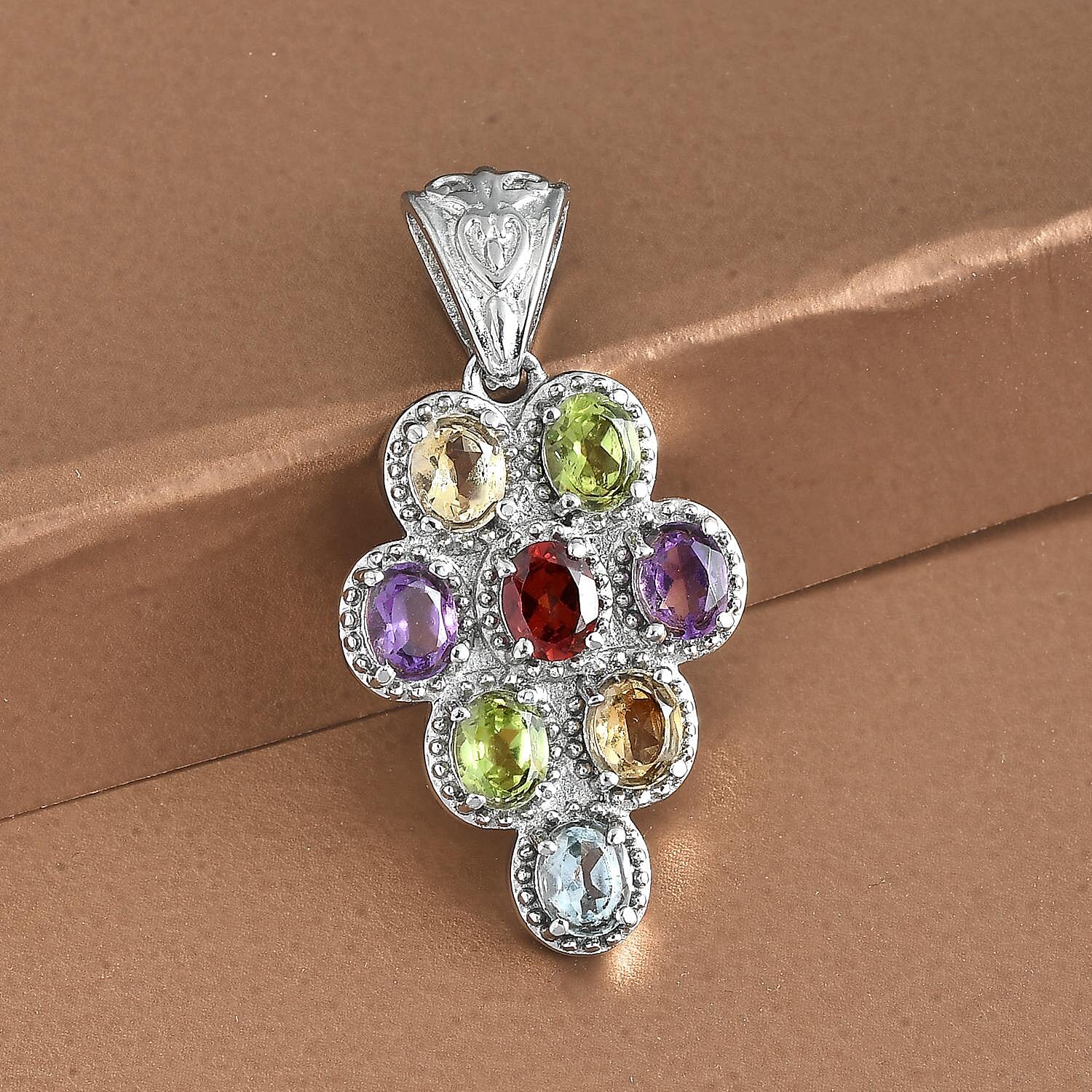 Multi Gemstone Pendant without Chain in Stainless Steel 3.00 ctw