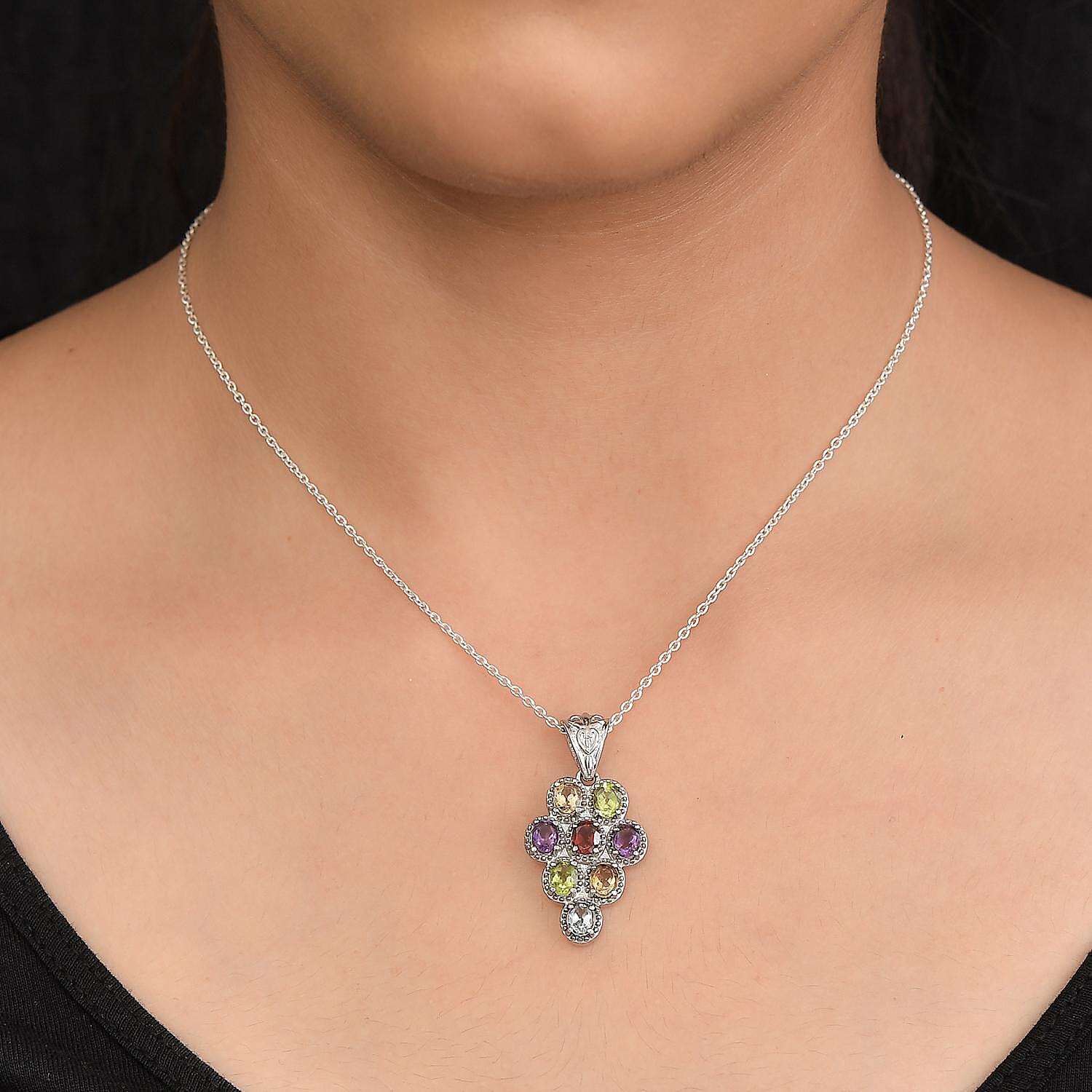 Multi Gemstone Pendant without Chain in Stainless Steel 3.00 ctw