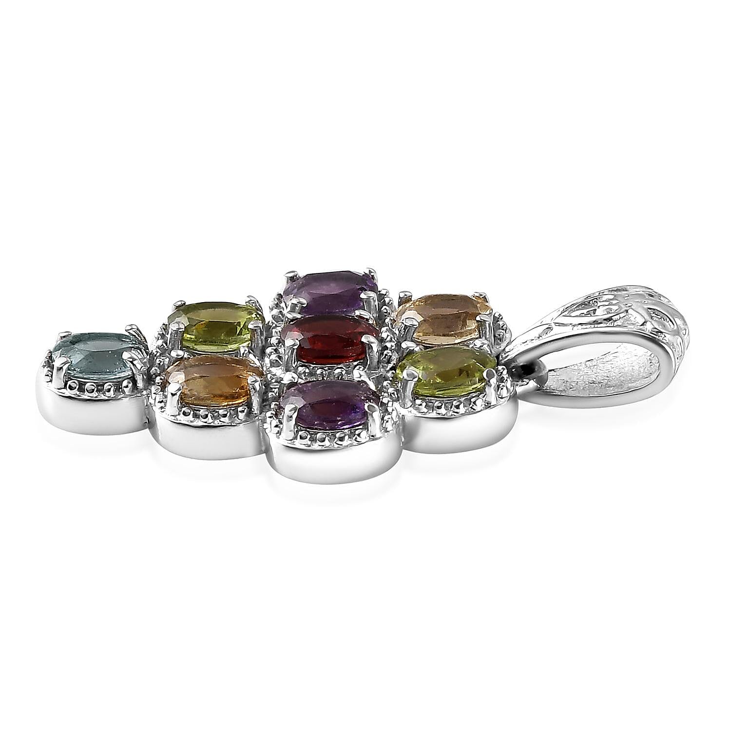 Multi Gemstone Pendant without Chain in Stainless Steel 3.00 ctw