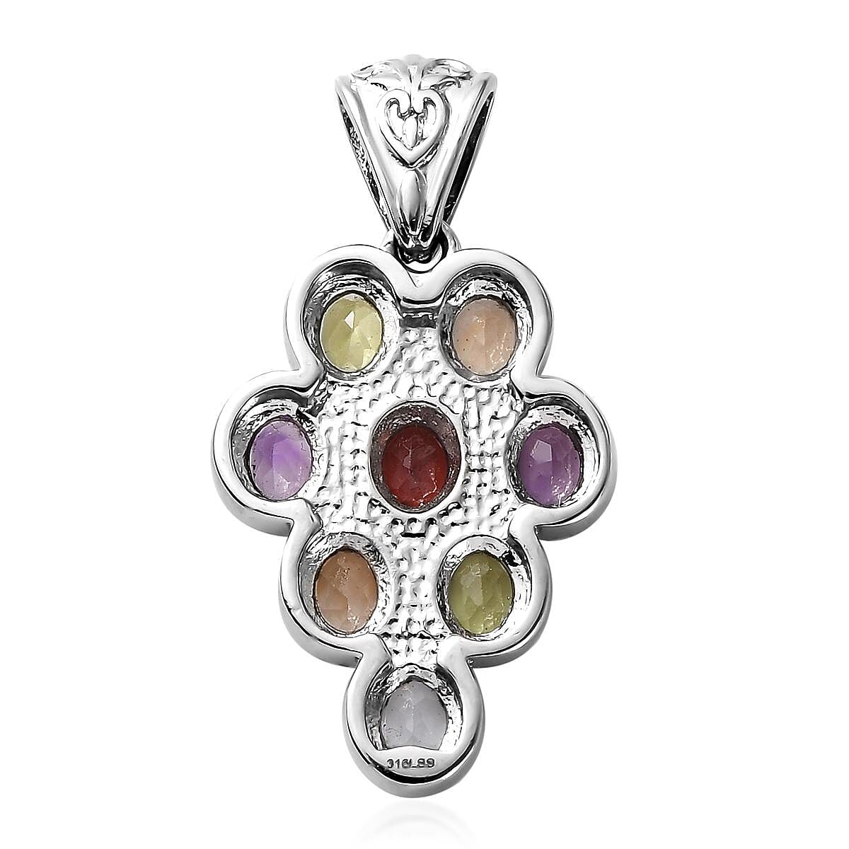 Multi Gemstone Pendant without Chain in Stainless Steel 3.00 ctw