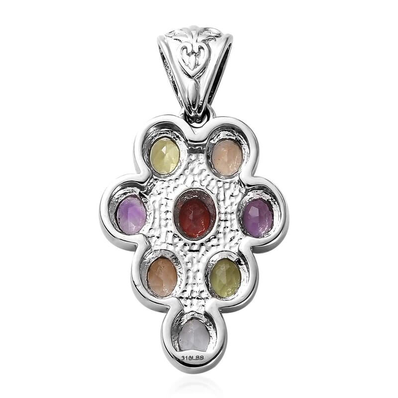 Multi Gemstone Pendant without Chain in Stainless Steel 3.00 ctw